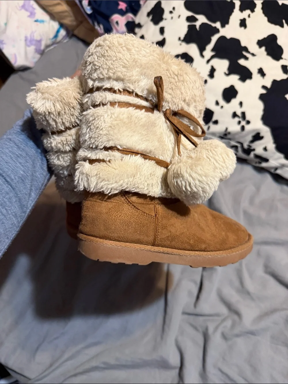 Kids Cozy Faux Fur Lined Winter Boots - Tan/Cream